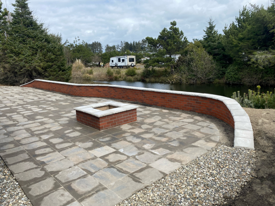 Paver Patio, Brick Fire Pit, and Brick Retaining Wall in Long Beach, WA